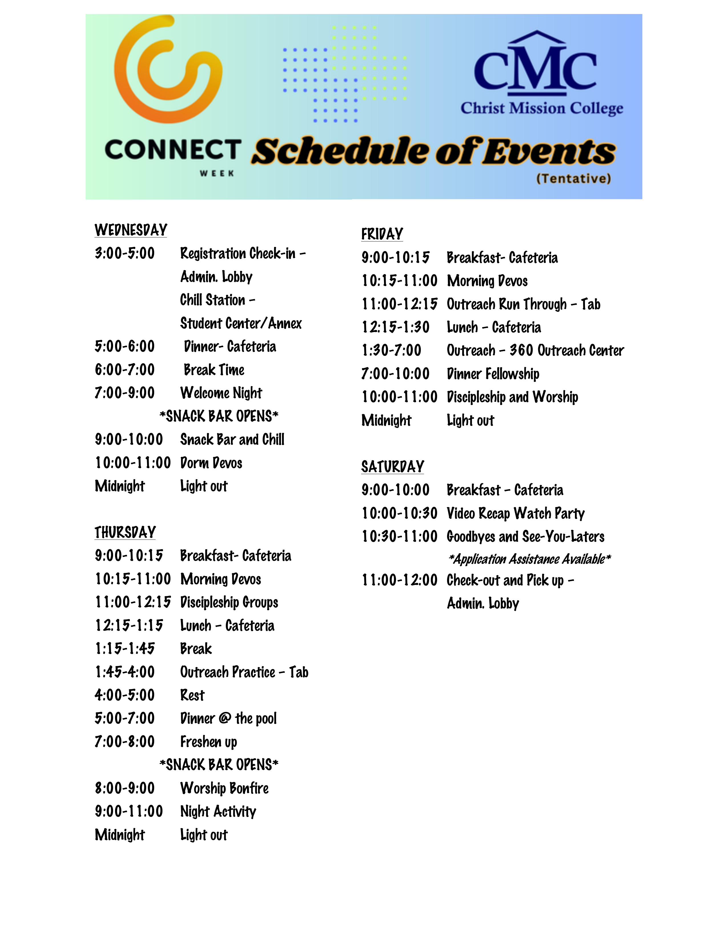 Connect Week 2023 Schedule Christ Mission College